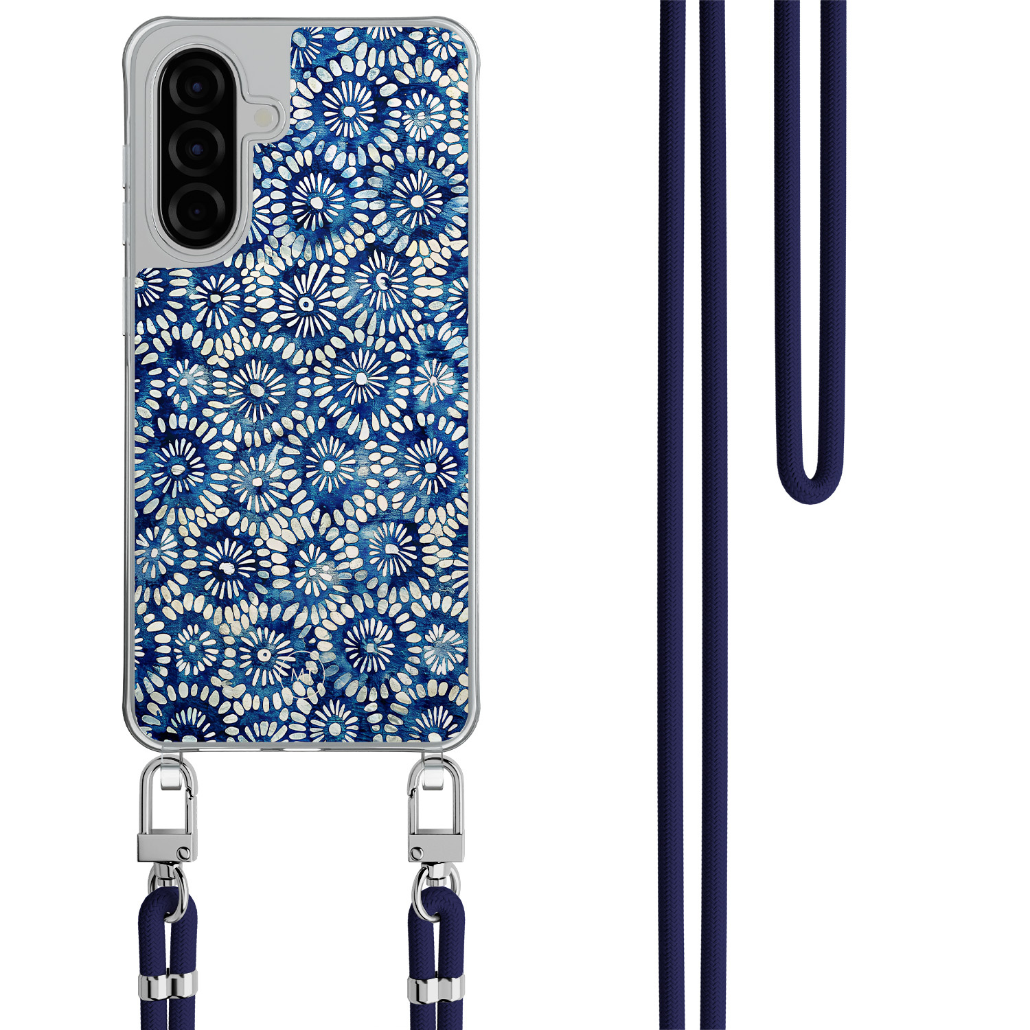 Mooie Telefoonhoesjes Samsung Galaxy A56 hoesje met donkerblauw koord - Azure daisies