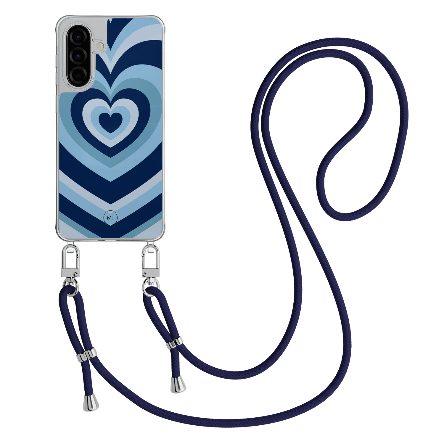 Mooie Telefoonhoesjes Samsung Galaxy A56 hoesje met donkerblauw koord - Hart blauw