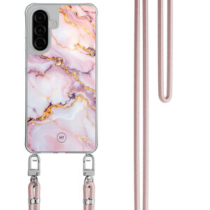 Mooie Telefoonhoesjes Samsung Galaxy A56 hoesje met rosegoud koord - Marble pink