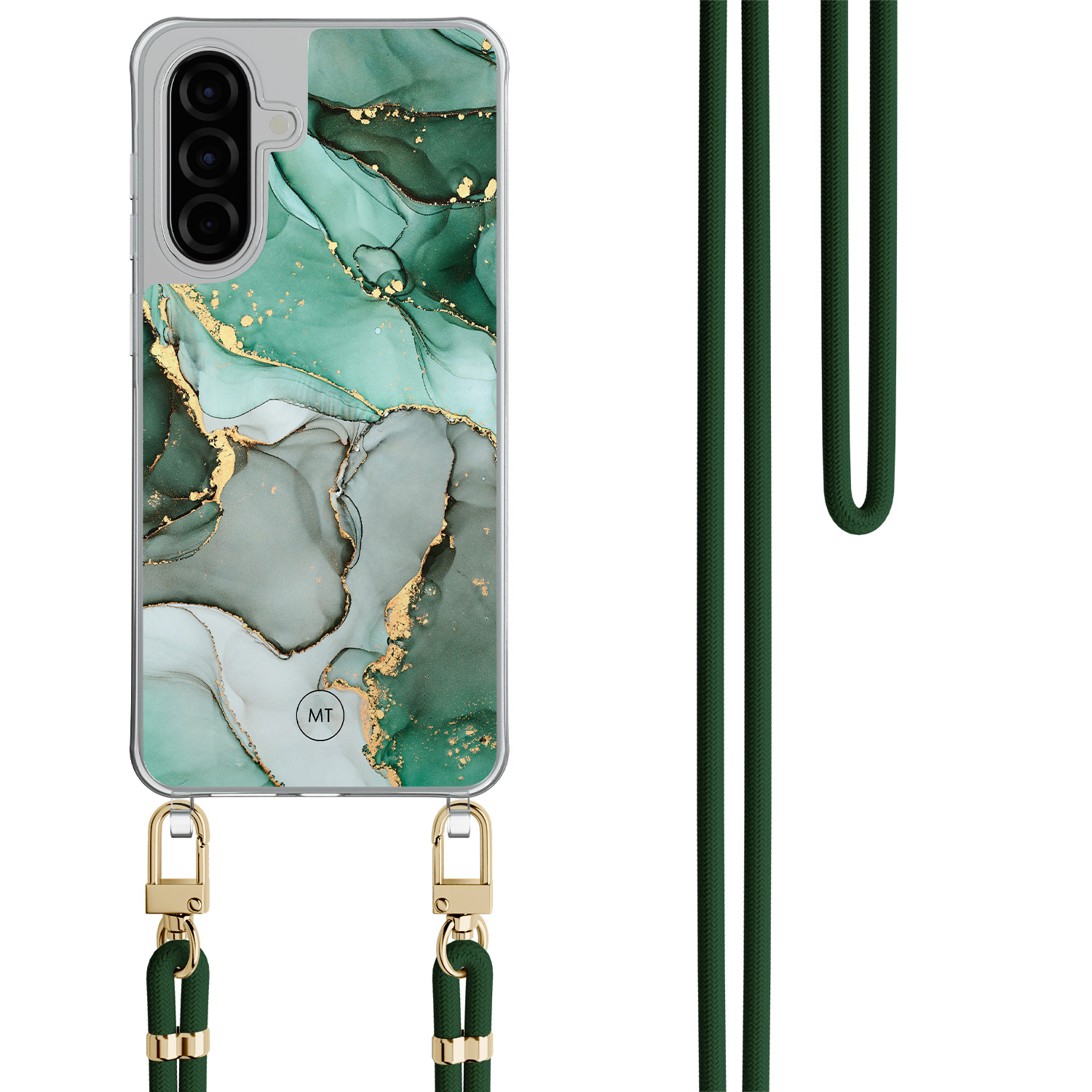 Mooie Telefoonhoesjes Samsung Galaxy A56 hoesje met groen koord - Groen grijs marmer