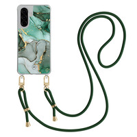 Mooie Telefoonhoesjes Samsung Galaxy A56 hoesje met groen koord - Groen grijs marmer