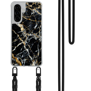 Mooie Telefoonhoesjes Samsung Galaxy A56 hoesje met zwart koord - Black marble elegance