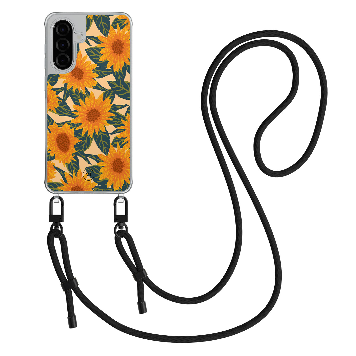 Mooie Telefoonhoesjes Samsung Galaxy A56 hoesje met zwart koord - Zonnebloemen