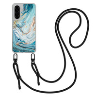 Mooie Telefoonhoesjes Samsung Galaxy A56 hoesje met zwart koord - Marmer blauw goud