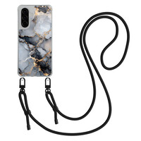 Mooie Telefoonhoesjes Samsung Galaxy A56 hoesje met zwart koord - Marble mist
