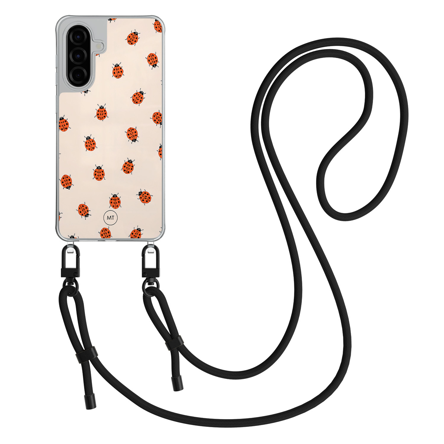 Mooie Telefoonhoesjes Samsung Galaxy A56 hoesje met zwart koord - Lieveheerstbeestjes