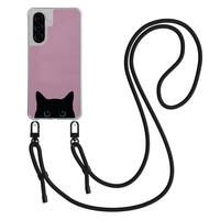 Mooie Telefoonhoesjes Samsung Galaxy A56 hoesje met zwart koord - Zwarte kat