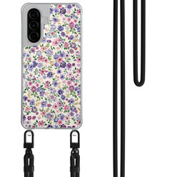 Mooie Telefoonhoesjes Samsung Galaxy A56 hoesje met zwart koord - Purple garden