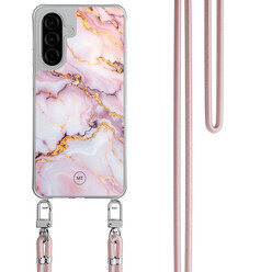Mooie Telefoonhoesjes Samsung Galaxy A36 hoesje met rosegoud koord - Marble pink