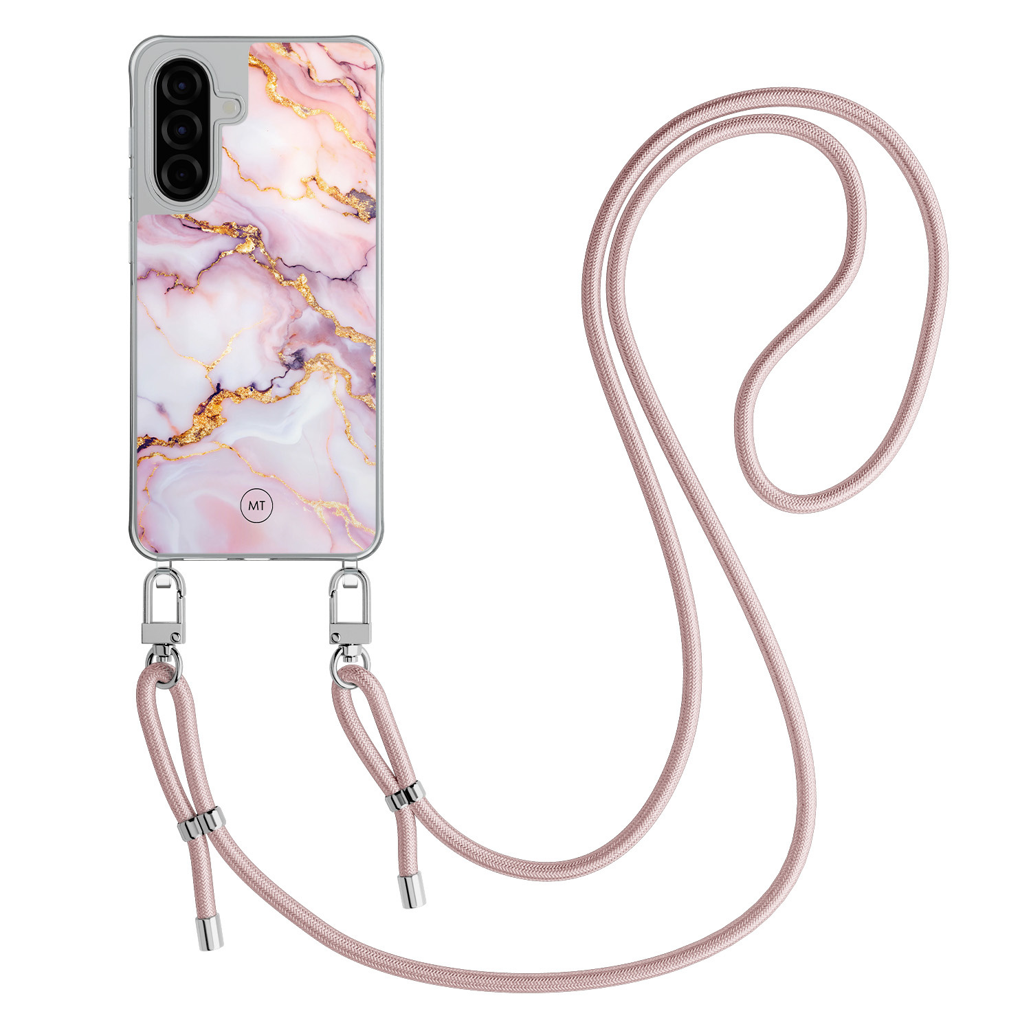 Mooie Telefoonhoesjes Samsung Galaxy A36 hoesje met rosegoud koord - Marble pink