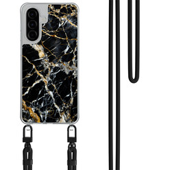 Mooie Telefoonhoesjes Samsung Galaxy A36 hoesje met zwart koord - Black marble elegance