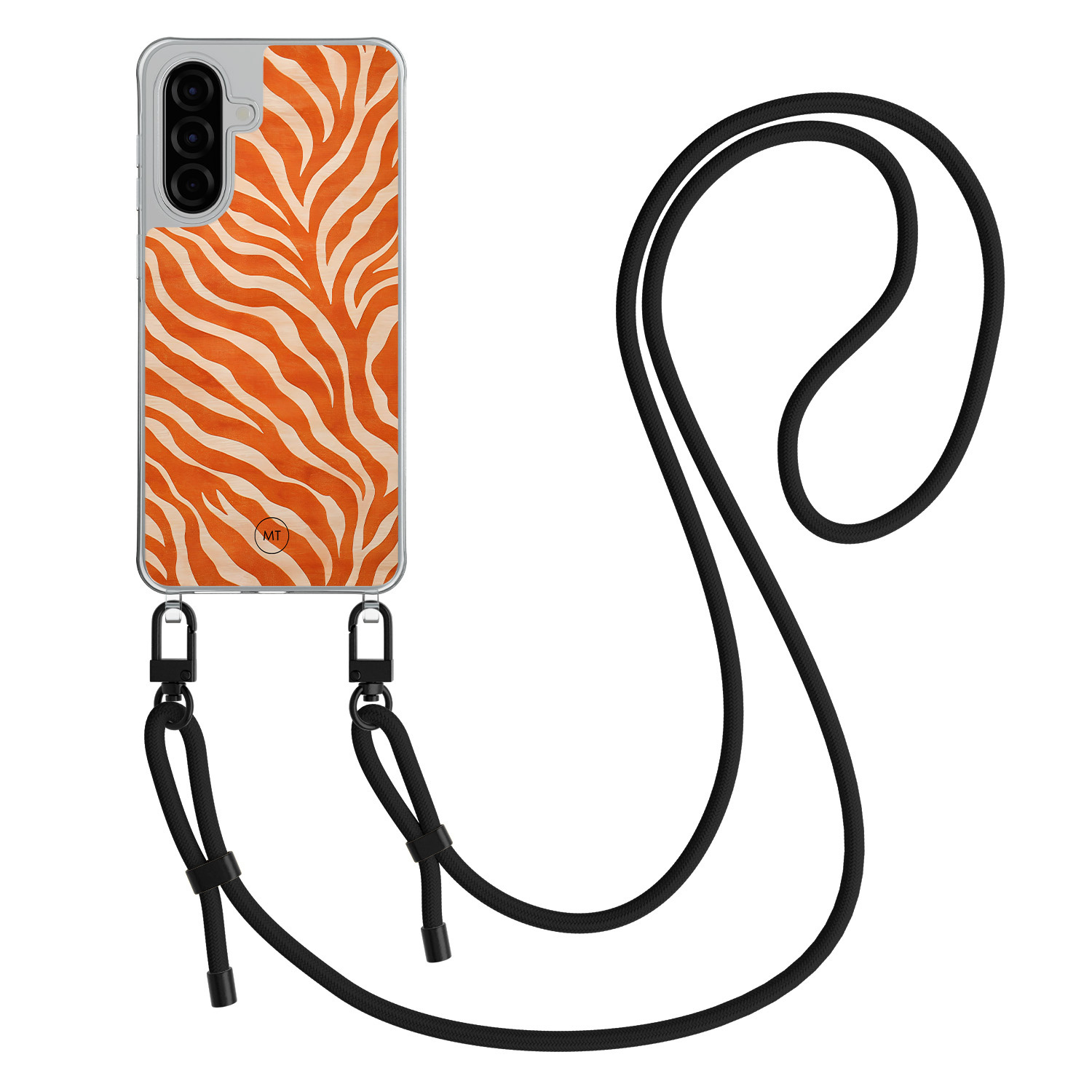 Mooie Telefoonhoesjes Samsung Galaxy A36 hoesje met zwart koord - Zebra oranje