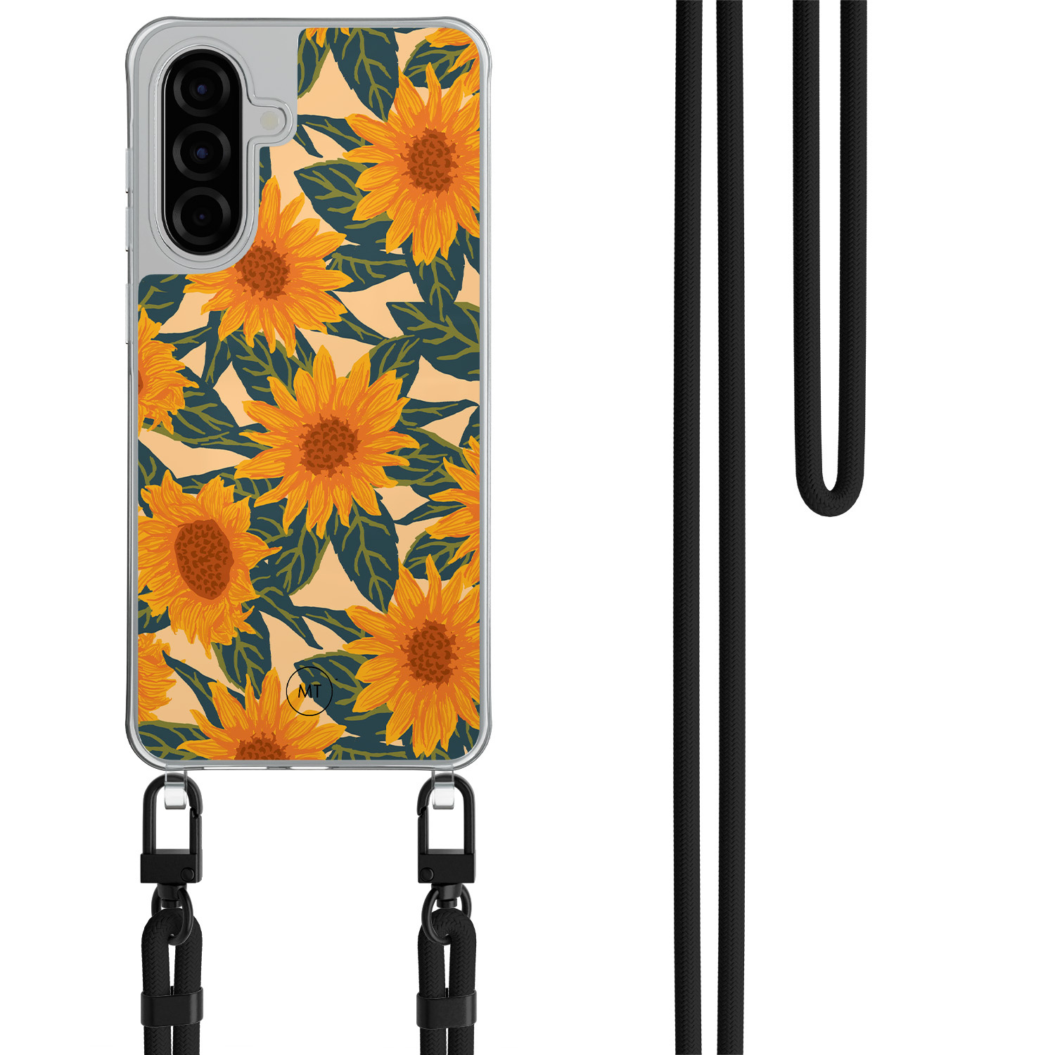 Mooie Telefoonhoesjes Samsung Galaxy A36 hoesje met zwart koord - Zonnebloemen