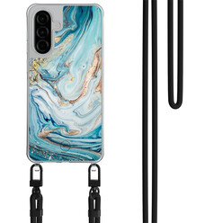 Mooie Telefoonhoesjes Samsung Galaxy A36 hoesje met zwart koord - Marmer blauw goud