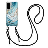 Mooie Telefoonhoesjes Samsung Galaxy A36 hoesje met zwart koord - Marmer blauw goud