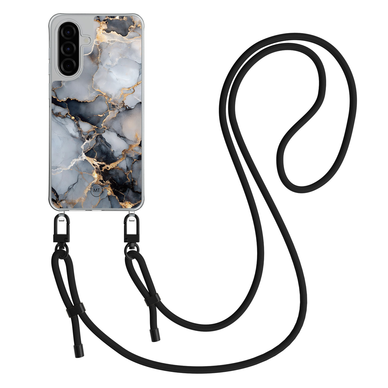 Mooie Telefoonhoesjes Samsung Galaxy A36 hoesje met zwart koord - Marble mist