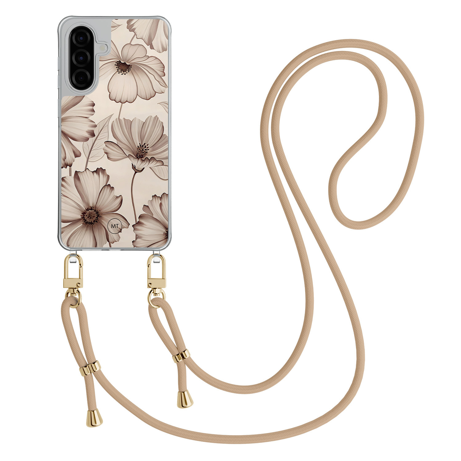 Mooie Telefoonhoesjes Samsung Galaxy A36 hoesje met beige koord - Sand flowers