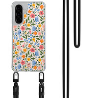 Mooie Telefoonhoesjes Samsung Galaxy A36 hoesje met zwart koord - Romantische bloemen