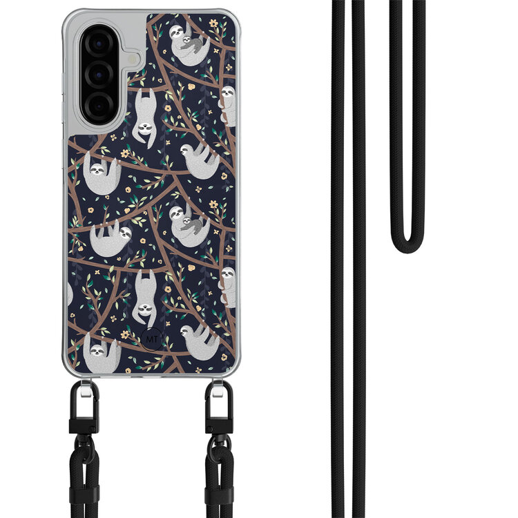 Mooie Telefoonhoesjes Samsung Galaxy A36 hoesje met zwart koord - Luiaard print