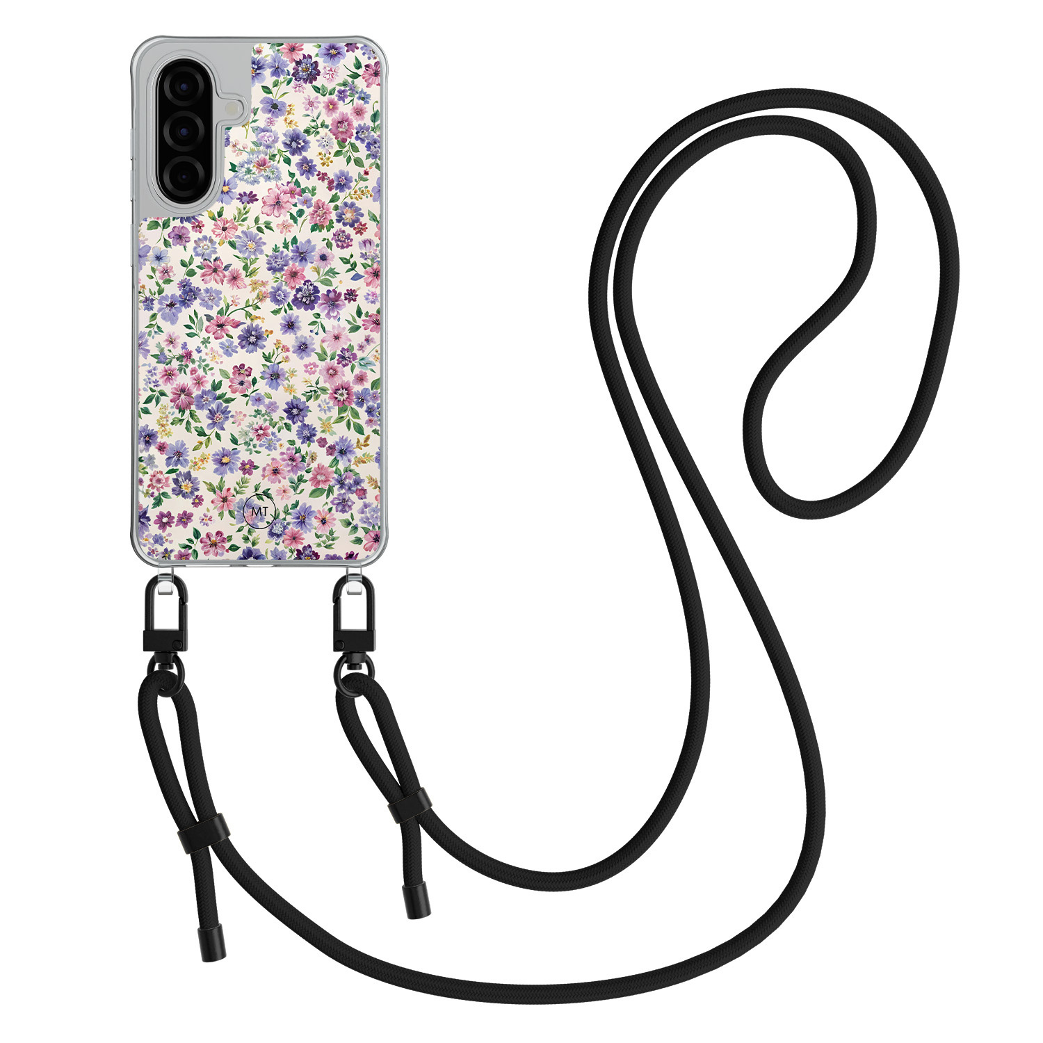 Mooie Telefoonhoesjes Samsung Galaxy A36 hoesje met zwart koord - Purple garden