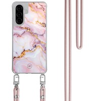 Mooie Telefoonhoesjes Samsung Galaxy A26 hoesje met rosegoud koord - Marble pink