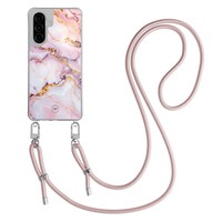 Mooie Telefoonhoesjes Samsung Galaxy A26 hoesje met rosegoud koord - Marble pink