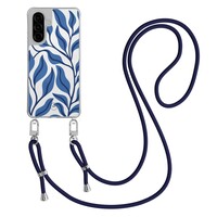 Mooie Telefoonhoesjes Samsung Galaxy A26 hoesje met donkerblauw koord - Blue leaves