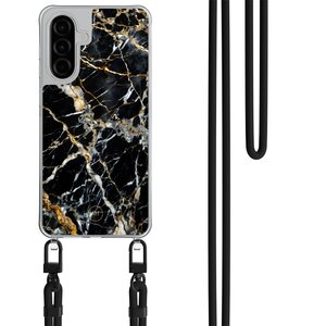 Mooie Telefoonhoesjes Samsung Galaxy A26 hoesje met zwart koord - Black marble elegance