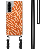 Mooie Telefoonhoesjes Samsung Galaxy A26 hoesje met zwart koord - Zebra oranje