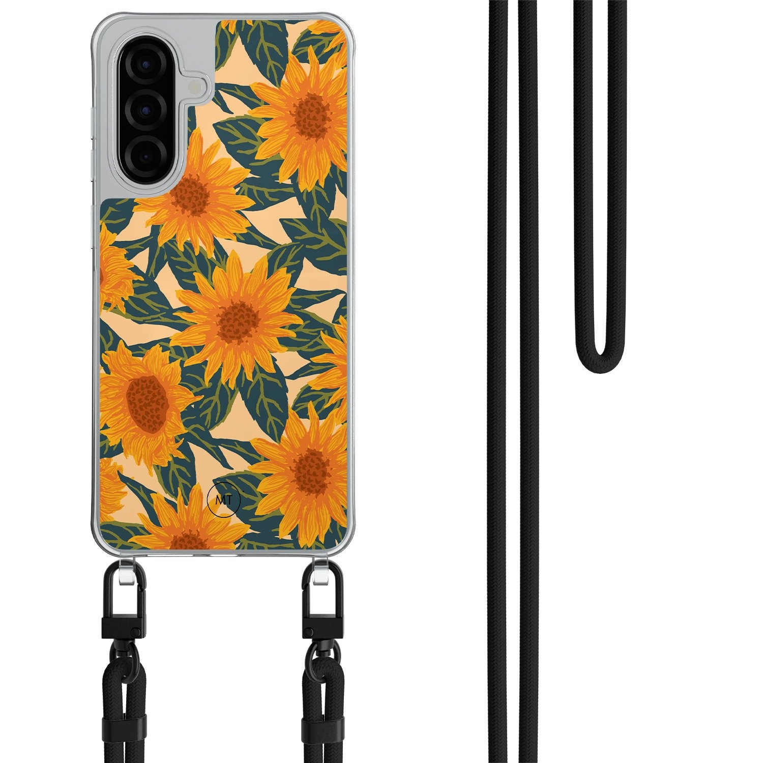 Mooie Telefoonhoesjes Samsung Galaxy A26 hoesje met zwart koord - Zonnebloemen
