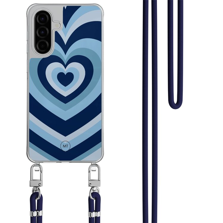 Mooie Telefoonhoesjes Samsung Galaxy A26 hoesje met donkerblauw koord - Hart blauw