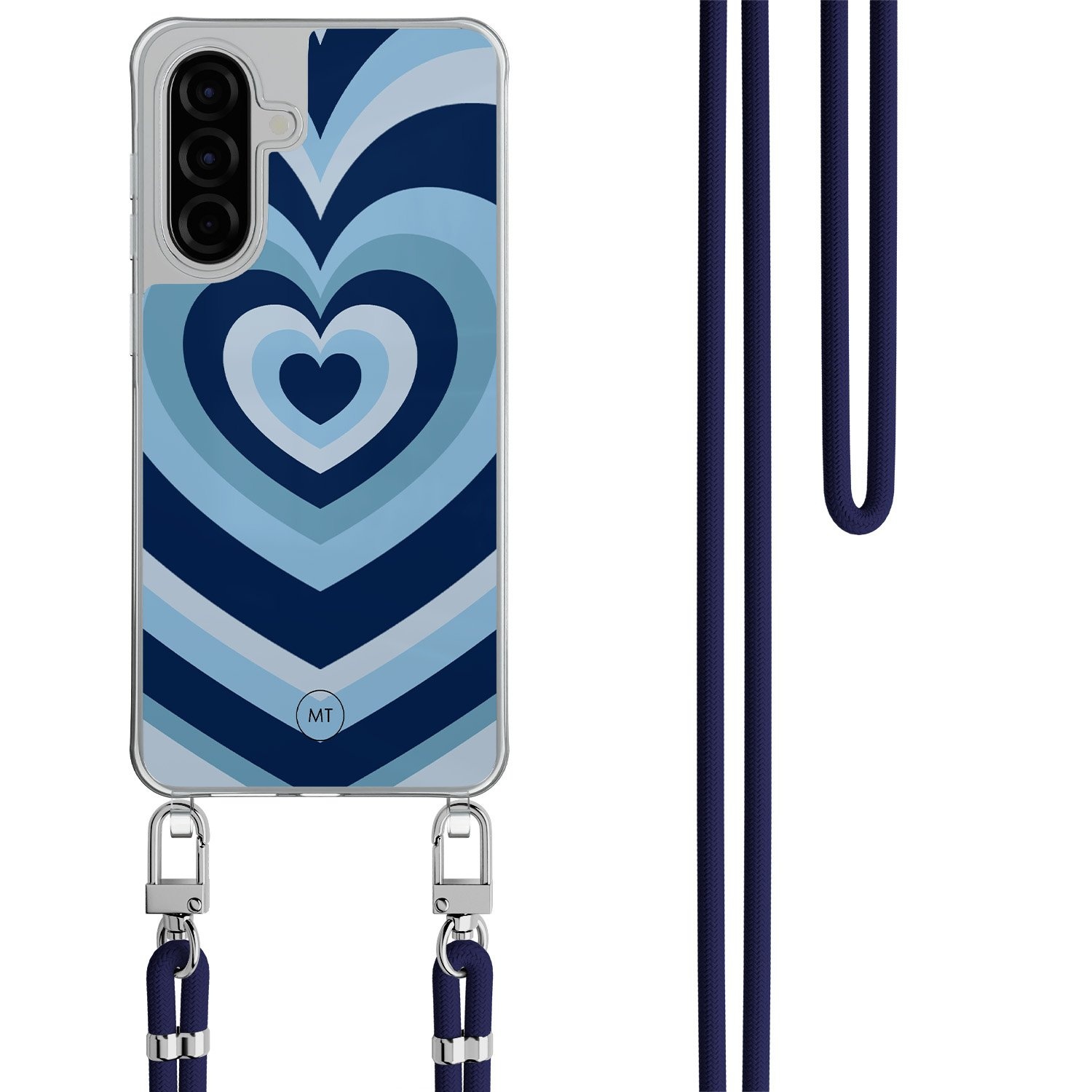 Mooie Telefoonhoesjes Samsung Galaxy A26 hoesje met donkerblauw koord - Hart blauw