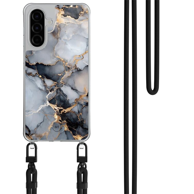 Mooie Telefoonhoesjes Samsung Galaxy A26 hoesje met zwart koord - Marble mist