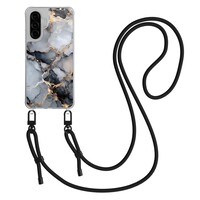 Mooie Telefoonhoesjes Samsung Galaxy A26 hoesje met zwart koord - Marble mist