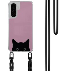 Mooie Telefoonhoesjes Samsung Galaxy A26 hoesje met zwart koord - Zwarte kat