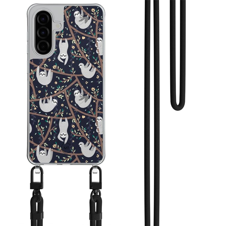Mooie Telefoonhoesjes Samsung Galaxy A26 hoesje met zwart koord - Luiaard print