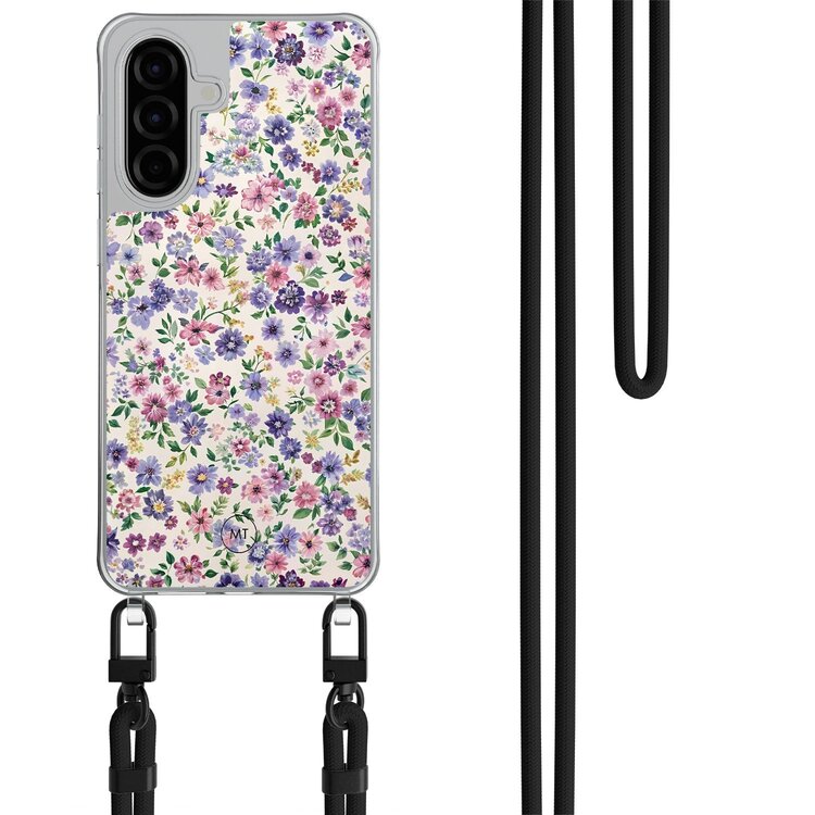 Mooie Telefoonhoesjes Samsung Galaxy A26 hoesje met zwart koord - Purple garden