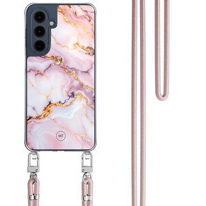 Mooie Telefoonhoesjes Samsung Galaxy A16 hoesje met rosegoud koord - Marble pink