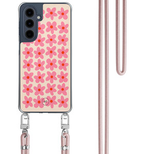 Mooie Telefoonhoesjes Samsung Galaxy A16 hoesje met rosegoud koord - Retro blooms