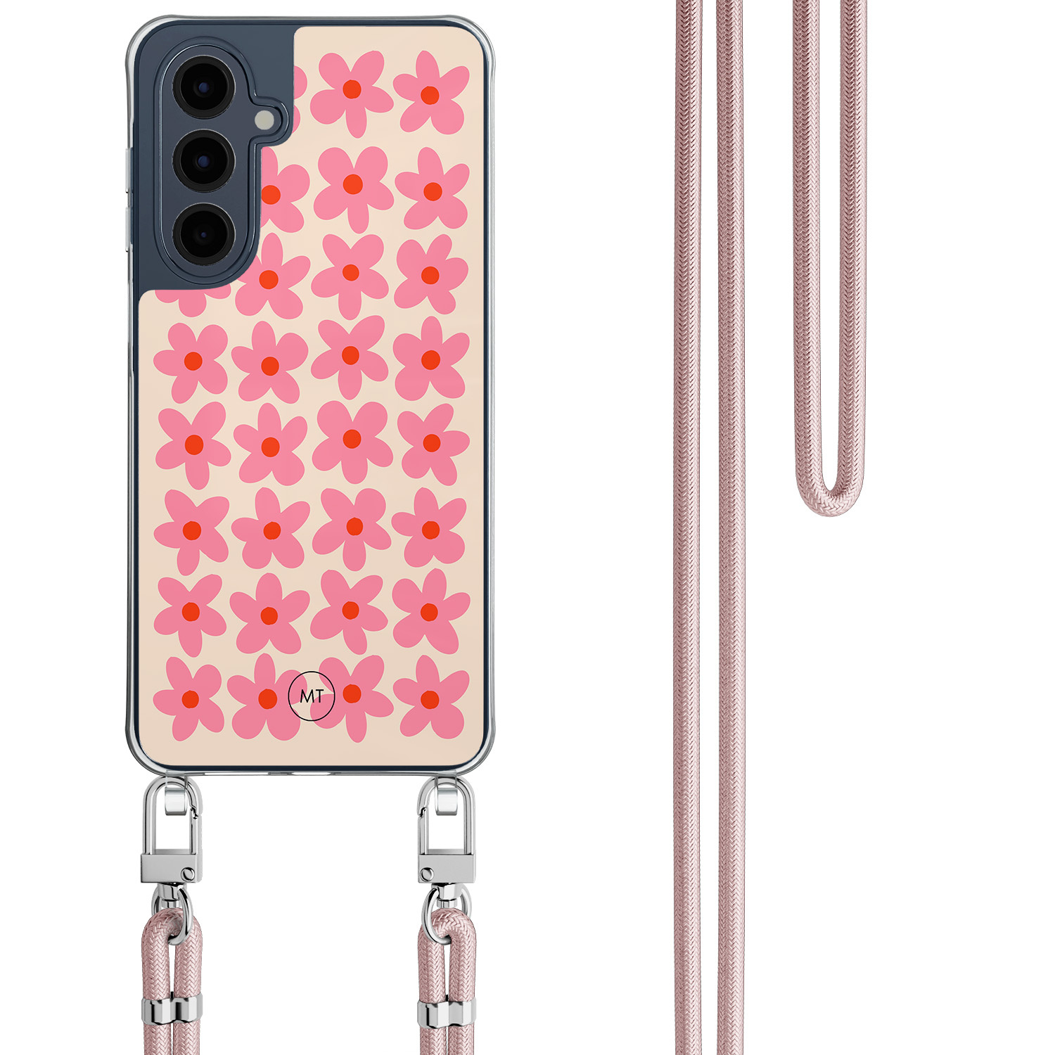 Mooie Telefoonhoesjes Samsung Galaxy A16 hoesje met rosegoud koord - Retro blooms