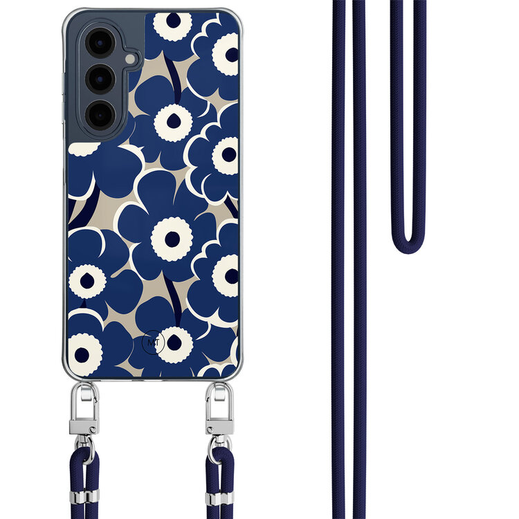 Mooie Telefoonhoesjes Samsung Galaxy A16 hoesje met donkerblauw koord - Abstract bloom