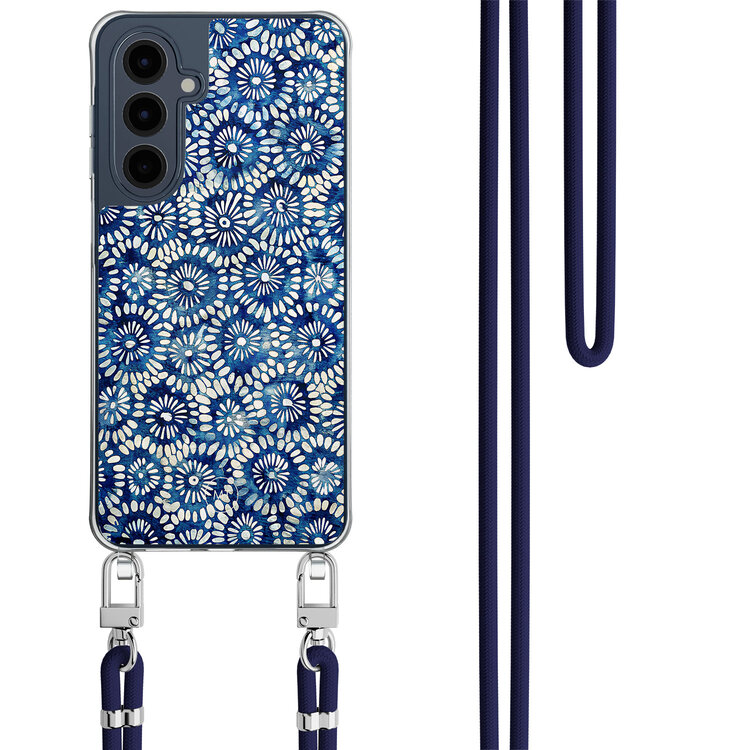 Mooie Telefoonhoesjes Samsung Galaxy A16 hoesje met donkerblauw koord - Azure daisies