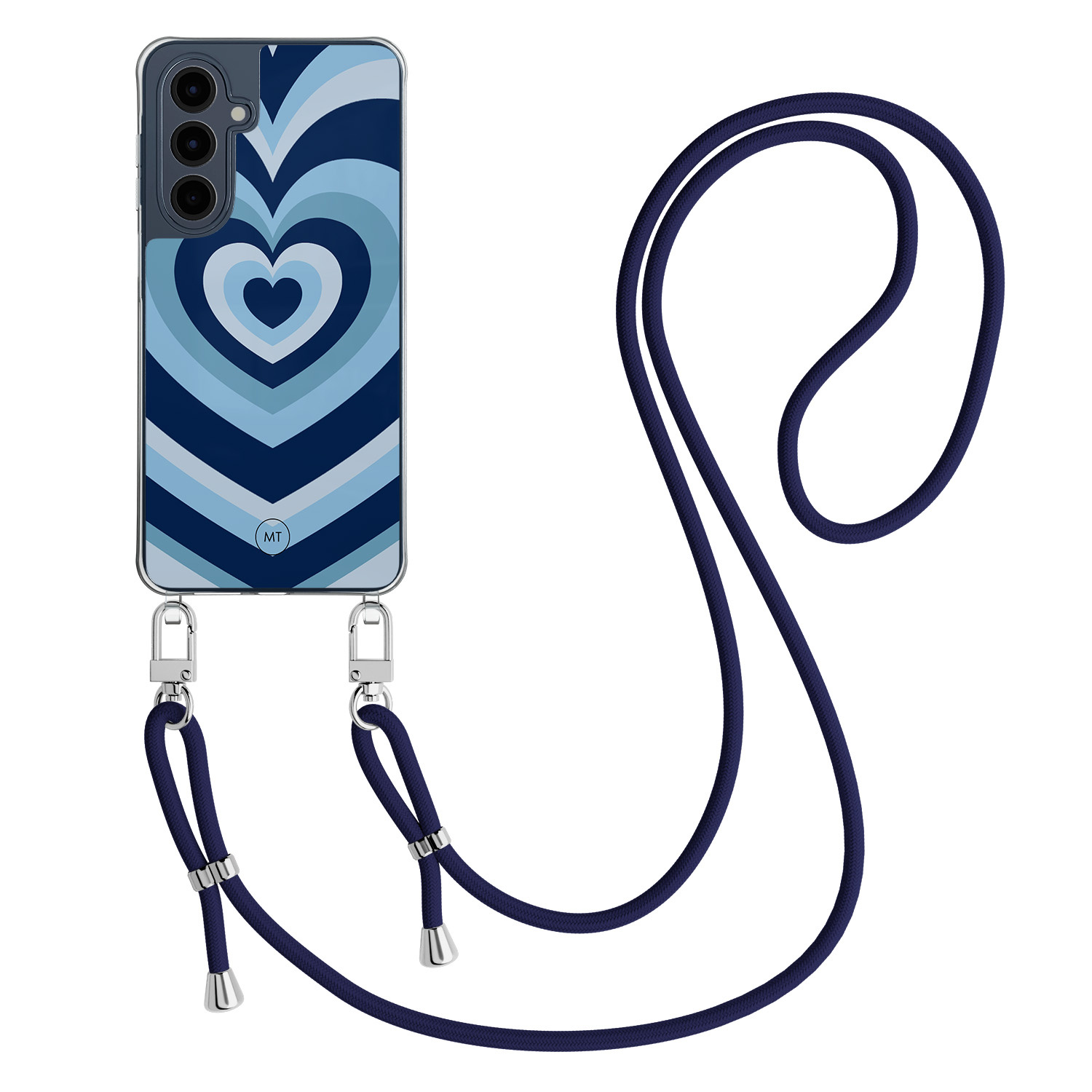 Mooie Telefoonhoesjes Samsung Galaxy A16 hoesje met donkerblauw koord - Hart blauw
