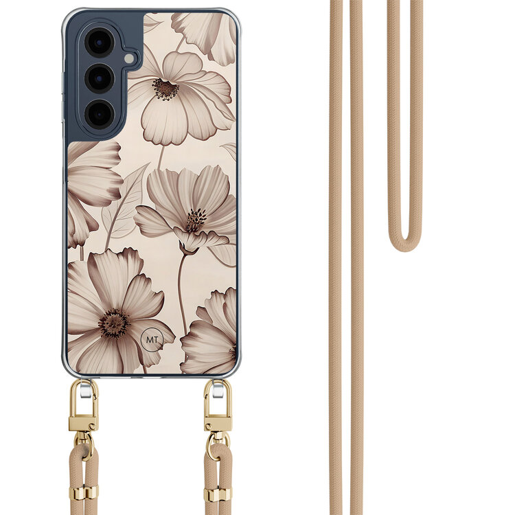 Mooie Telefoonhoesjes Samsung Galaxy A16 hoesje met beige koord - Sand flowers