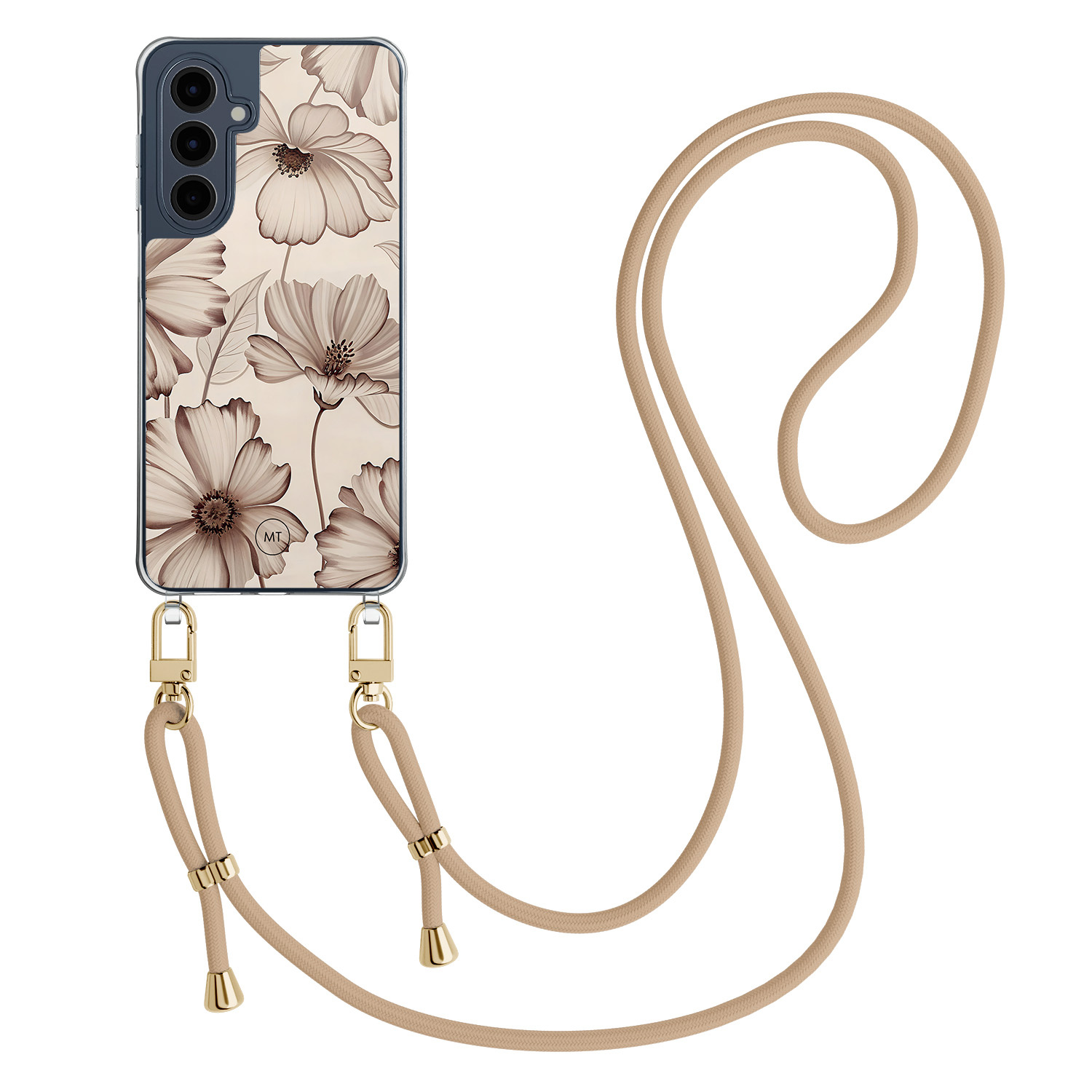 Mooie Telefoonhoesjes Samsung Galaxy A16 hoesje met beige koord - Sand flowers