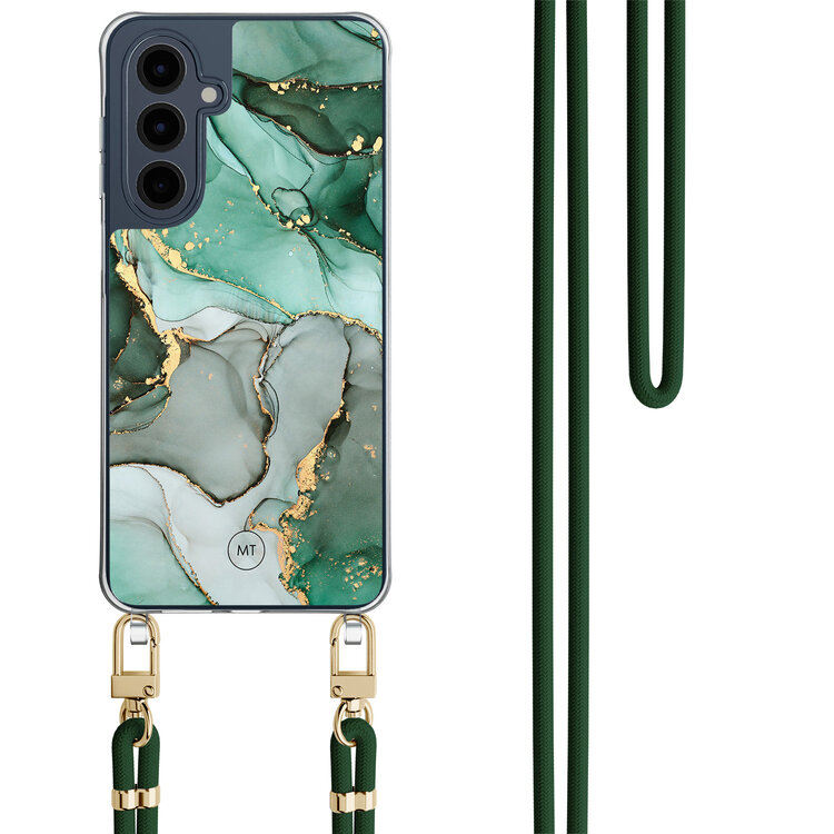 Mooie Telefoonhoesjes Samsung Galaxy A16 hoesje met groen koord - Groen grijs marmer