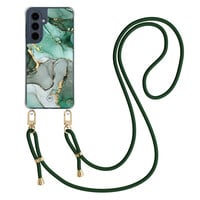 Mooie Telefoonhoesjes Samsung Galaxy A16 hoesje met groen koord - Groen grijs marmer