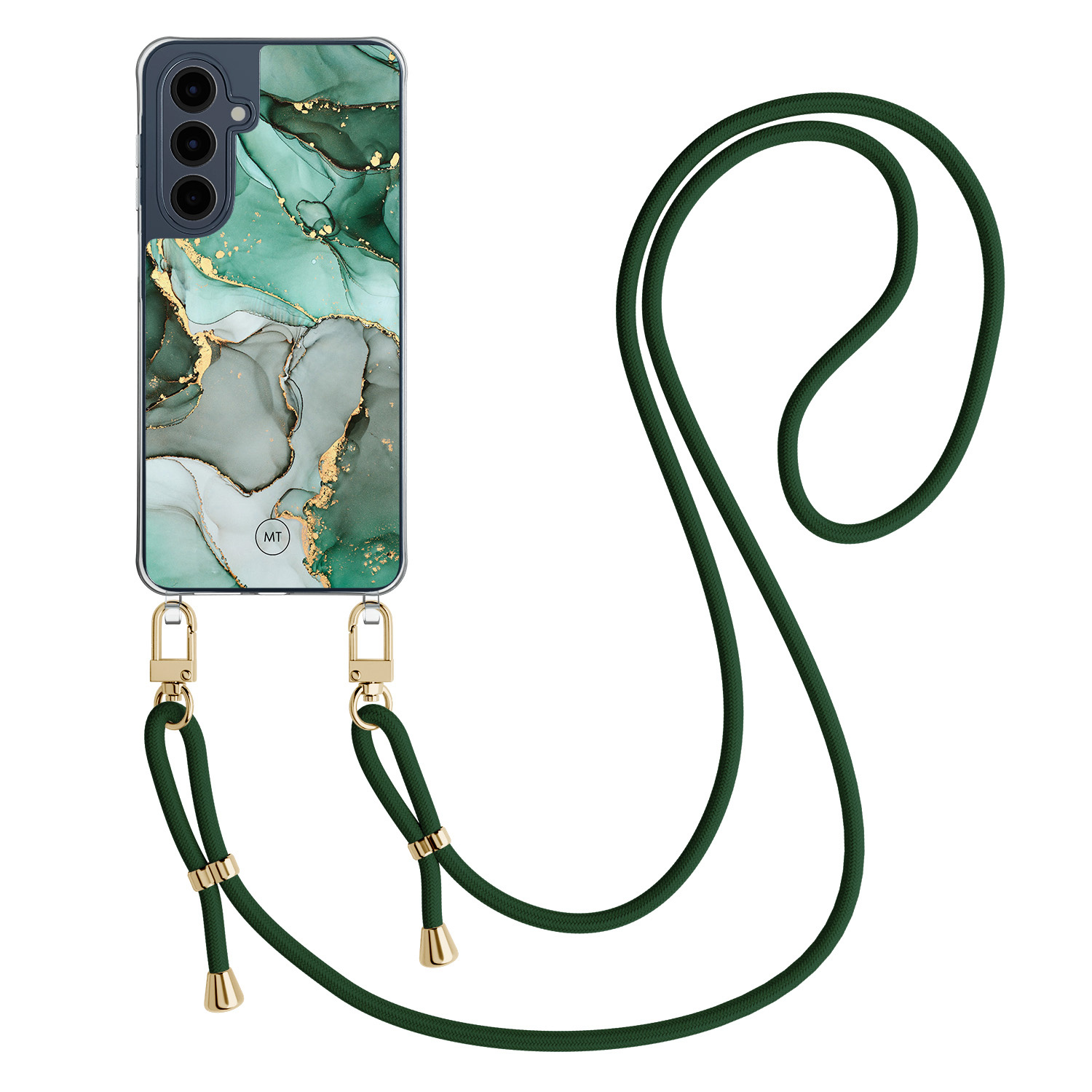 Mooie Telefoonhoesjes Samsung Galaxy A16 hoesje met groen koord - Groen grijs marmer