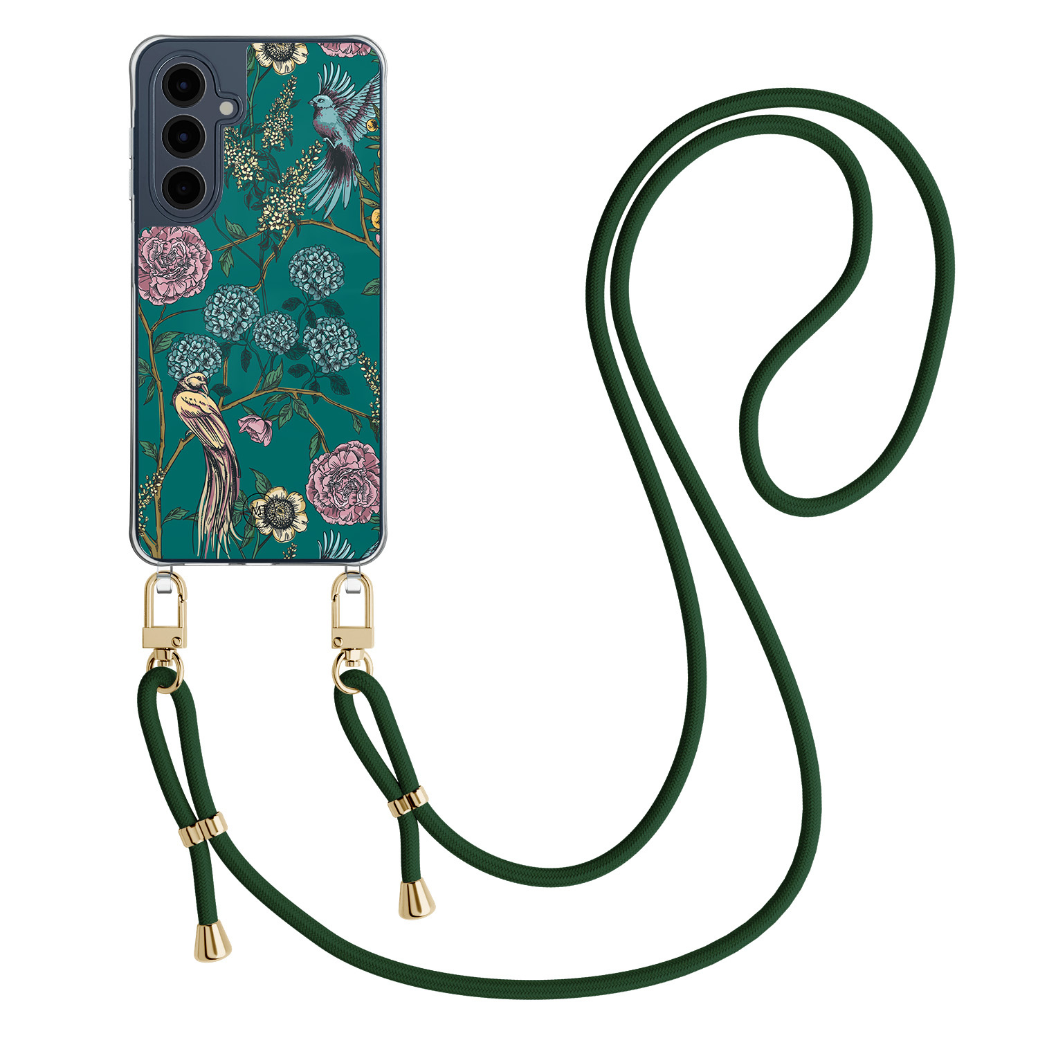 Mooie Telefoonhoesjes Samsung Galaxy A16 hoesje met groen koord - Bloomy birds