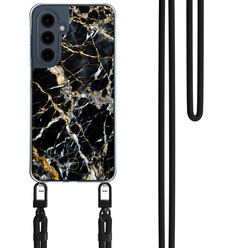 Mooie Telefoonhoesjes Samsung Galaxy A16 hoesje met zwart koord - Black marble elegance
